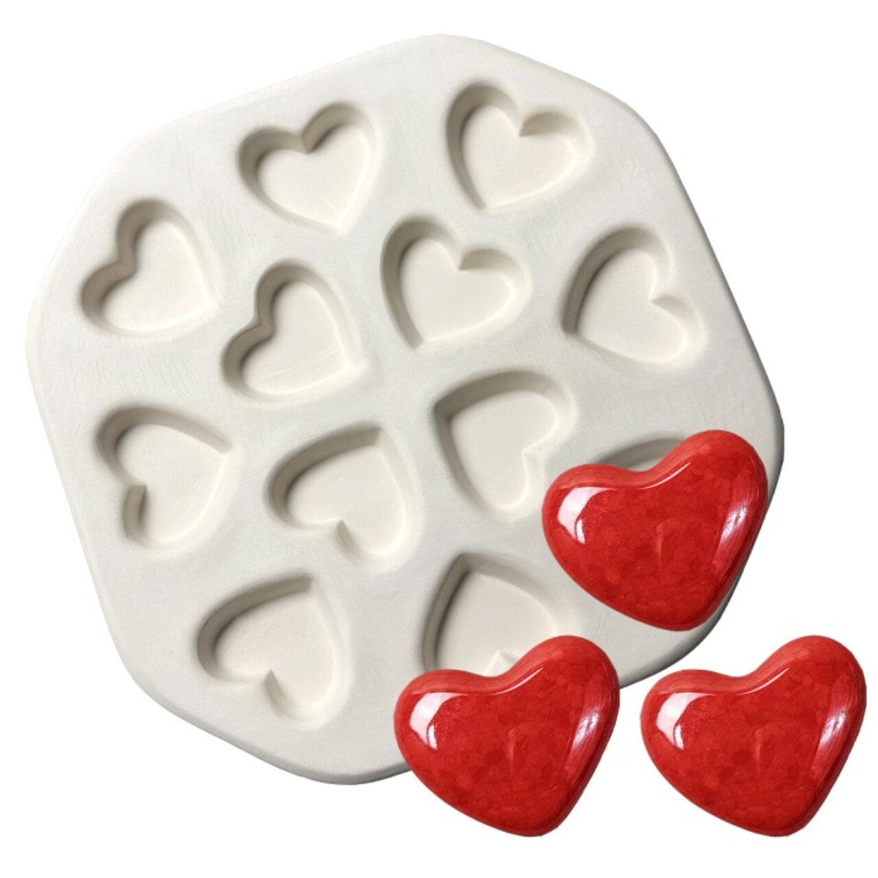 O.D.8”x 8 D.1.5"Twelve Hearts Frit Casting Mold Glass Fusing.Finished 1.25"x 1.25